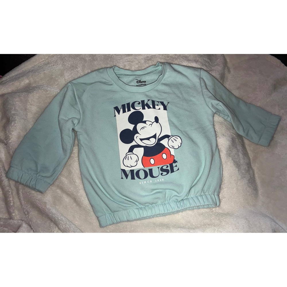 Disney Primark Mickey Mouse Sweatshirt and Joggers Set Mint Green 9-12 Months - Picture 6 of 10